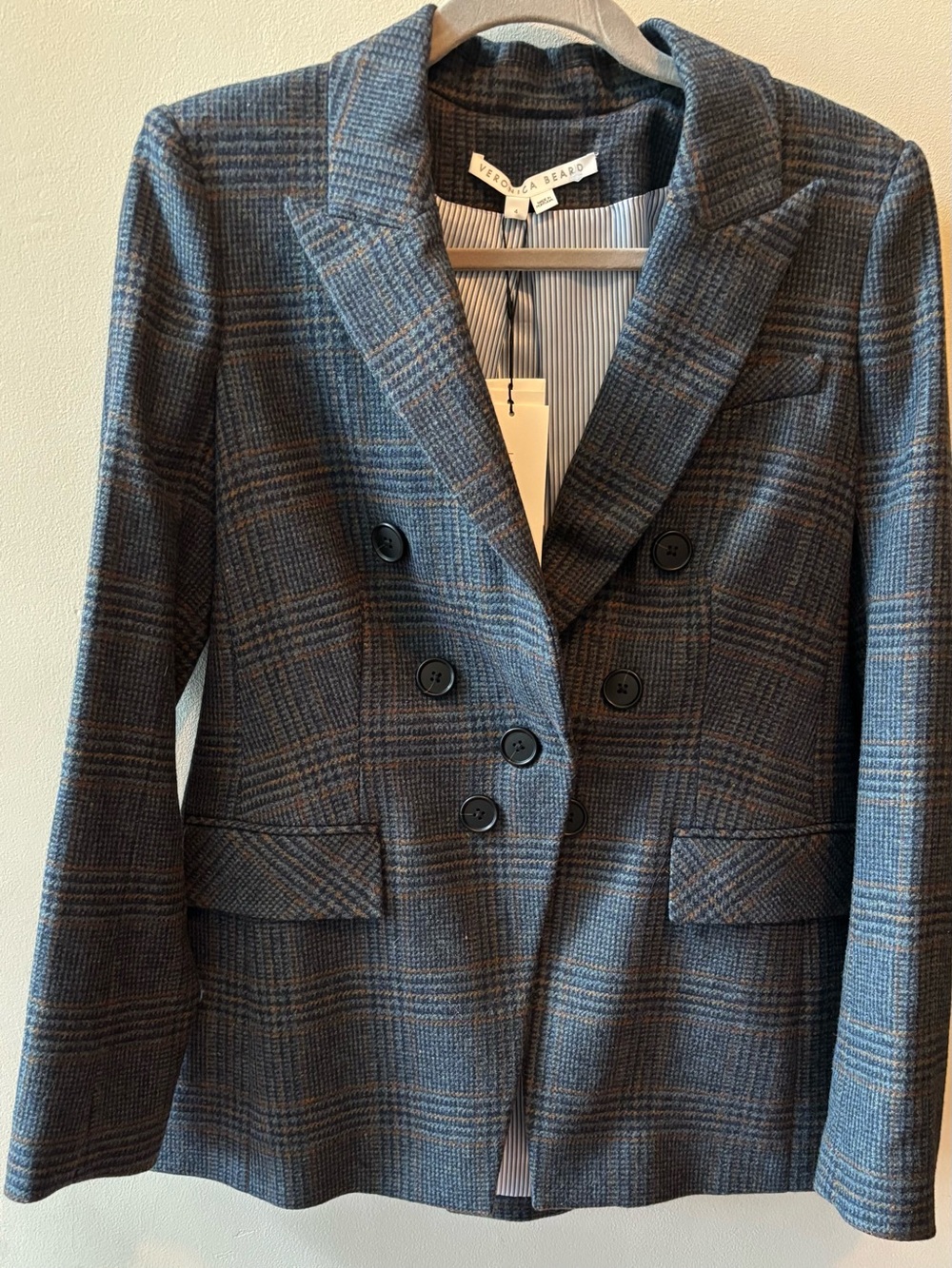 Gray Wool Double-Breasted Look Glen Plaid Blazer